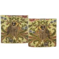 Set of 2 Owl BELGIAN JACQUARD WOVEN Hand Finished Fauve Fine Arts Tapestry Cushion Pillow Covers wit