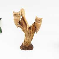 Wooden Couple Owl Sculpture, Hand Carved Owl Figurine, Rustic Woodland Decor, Driftwood Art, Nature