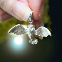Sterling Silver Barn Owl Pendant, Flying Totem Necklace