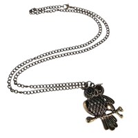 Vintage 1970's long Owl Pendant Necklace Gold Tone Night Owl Jewelry Bird  26"