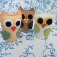 Hand stitched Wool Owl Trio Lot