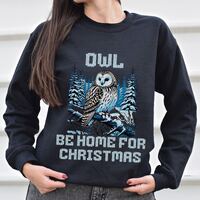 Owl Be Home, Short Eared Owl Faux Knit Style Adult Unisex Sweatshirt, Holiday Bird Sweatshirts, Chri