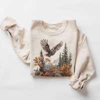 Retro Great Grey Owl Fall Mountain Scene Sweatshirt - Nineties 90s Vintage Birds Of Prey Forest Outf