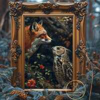 Dark Cottagecore Decor Poster Fox Owl Print Fall Home Decor Living Room Fairycore Wall Art Dark Acad