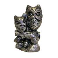 Vintage 1975 Pewter Owls on branch Miniature Figurine Handcrafted Signed R-B INC