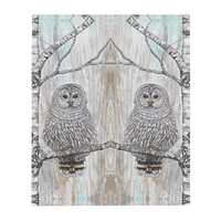 Owl Throw Blanket: Owls in Birch Trees, Wildlife theme, Neutral colors, Farmhouse style, Bliss Art S