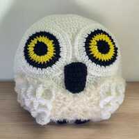 Handmade Crochet Snowy Owl Pillow: USA Made Acrylic Throw Cushion