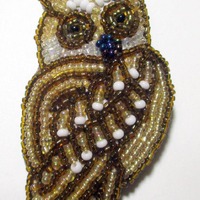 Vintage Beaded Owl Brooch Pin – Brown & White Jewelry