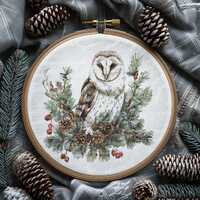 Cross Stitch Pattern With White Owl Christmas Embroidery Pattern Christmas Holiday Cross Stitch Wint