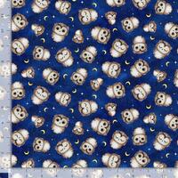 Blue Owl Fabric | Cotton Quilting Fabric | Dark Blue Background with Baby Owls & Moons | Owl Pri