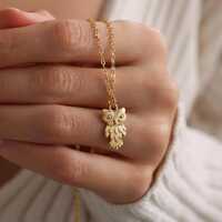 Gold Plated Dainty Owl Pendant Necklace, Night Owl Necklace, Gold Owl Necklace, Animal Necklace, Chr