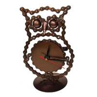 Clock owl shape from recycled bike parts 19 x 13cm free standing recycled metal owl clock brass/copp