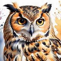 Owl Painting Brown Owl Watercolor Printable Art Print Night Bird of Prey Digital Print Owl Wall Art