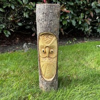 HAND CARVED OWL, Garden Log Decor, Owl In Log Carving, Wood Owl Sculpture, Bird