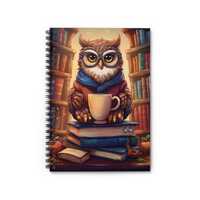 Whimsical Owl Spiral Notebook - Ruled Line, Journal, Writing Pad, Coffee Lover Gift, Library Theme S