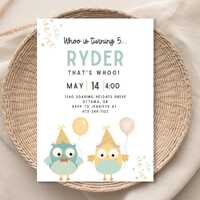 Owl Birthday Invitation, Gender Neutral Party, Printable Invite (JPEG)