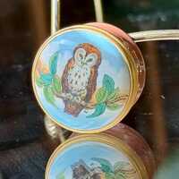 Vintage Halcyon Days Bilston and Battersea Enamel Owl Pill Snuff Trinket Box