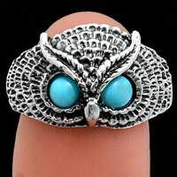Owl Silver Ring with Gemstone Eyes • 925 Sterling Silver Jewelry • Natural Gemstone Ring &
