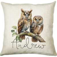 Personalised Owl Cushion Gift Printed Name Design - Cushion Throw Pillow for Him Her - Wild Birds of