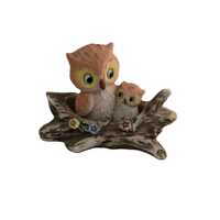 Tiny Nesting Owl and Baby Figurine ~ Vintage Napcoware Porcelain Collectible ~ Taiwan ROC