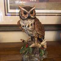 VTG OMC Mexico Ceramic Owl Figurine Perched on Log # 57/157