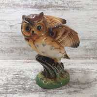 Vintage Ceramic Owl Statue: 1970s Japan Decor