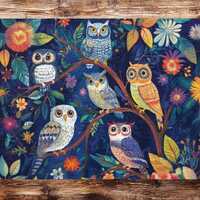 Owl Puzzle, Colorful Owl Sitting in Tree, Jigsaw | 120 252 500 Pieces, Hand Drawn Design, Fun Family