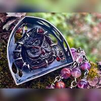 The Storyteller Owl Necklace. Red, Purple, Raw, Organic, Earthy, Wabi Sabi, Amulet, Talisman, Boho,