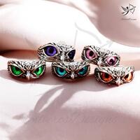 Adjustable Owl Ring with Colorful  – Unisex Gothic Animal Jewelry Gift | Cute Animal Ring