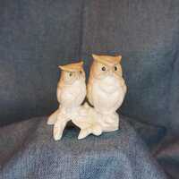 Vintage Owls on Branch Figurine. Otagiri Japan Bone China Great Horned Owls. Holiday Christmas Decor