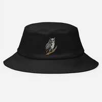 Horned Owl Embroidered Bird Old School Bucket Hat