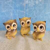 Vintage 1960s Josef Originals Ceramic Owls Set of 3, MCM Yellow and Brown, Made in Japan