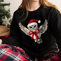 Cute Owl Christmas Sweatshirt – Festive Xmas Crewneck: Santa Hat & Bow - Bird Lover Holida