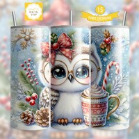 Christmas Owl Tumbler Wrap PNG, Cute Cow 20 Oz Skinny Sublimation Tumbler PNG, Trendy Christmas Owl 