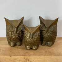 Small Brass Owl Figurines, Two Different Sizes, 2 of the Owls are 2 7/8" and One Owl is 2 1/2&q