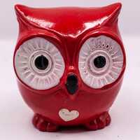 Charming Red Small Ceramic Owl Figurine – Vintage-Inspired Home Décor, Perfect for Shel