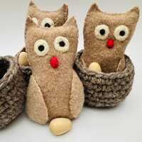 Little wool owl in nest set Waldorf inspired