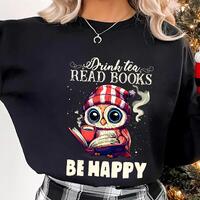 Adorable Owl Tea and Books PNG Design | Cozy Winter Digital Art for Sublimation & Crafts