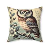 Blues Owl Pillow, Square Decorative Throw Pillow, Housewarming & Birthday Gift, Vintage Charm, H