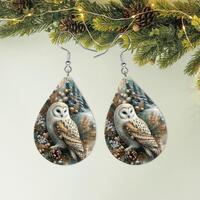 Snowy Owl Winter Earring Sublimation PNG Winter Earring PNG Rustic Snowy Owl Earring Design White Ow