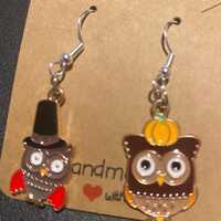 Thanksgiving Mr. and Mrs. Owl Enamel Earrings