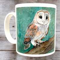 Barn owl mug, owl mugs, barn owl gifts, owl gifts, barn owl coasters, woodland mug, woodland coaster
