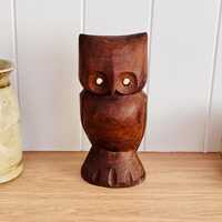 Vintage Hand Carved Wooden Wise Owl Statue Figurine Possibly Teak Wood Mid Century Style