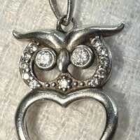 Sterling Silver Owl Faceted Stone Pendant Necklace 18 Inch 46 cm