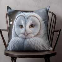 Owl Throw Pillow, Woven Decorative Pillow, Cozy Home Decor, Elegant White Owl Cushion, Animal Print 