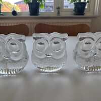 Owls (3 items)  in  glass from Skruf, vintage in good condition! The price is for all three!