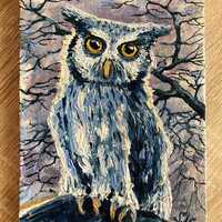 Owl Original Oil Painting Ukraine Artist Birds Painting Owl Wall Art Ukraine Art Handmade Winter Pai