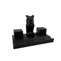 Rare Antique Black Forest wooden Owl desk organizerInkwell sculpture Germany 1890