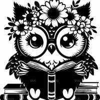 4 Floral Owl with Books SVG 4 Cut File | Cute Owl Reading Silhouette Art | Whimsical Owl Design for 