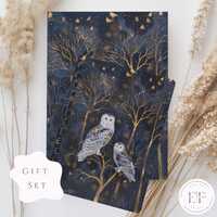 White Owl Journal Gift Set, Personalized Whimsigoth Woodland Notebook, Fairytale Fantasy, Custom Enc